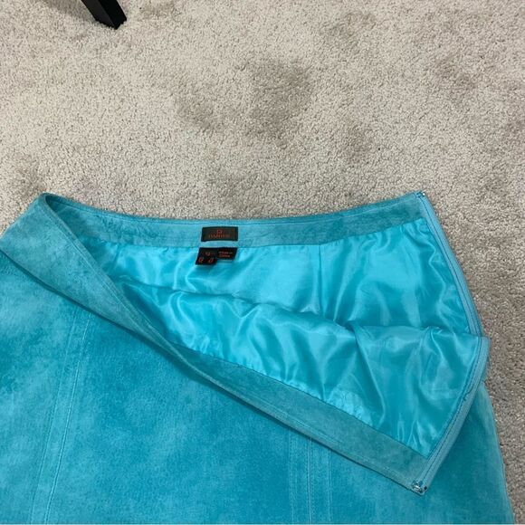 DANIER Leather blue suede asymmetrical hem A-line skirt Sz 12 - Picture 3 of 8